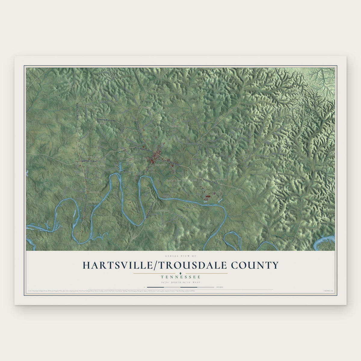 Hartsville-Trousdale County, Tennessee map print, the full design