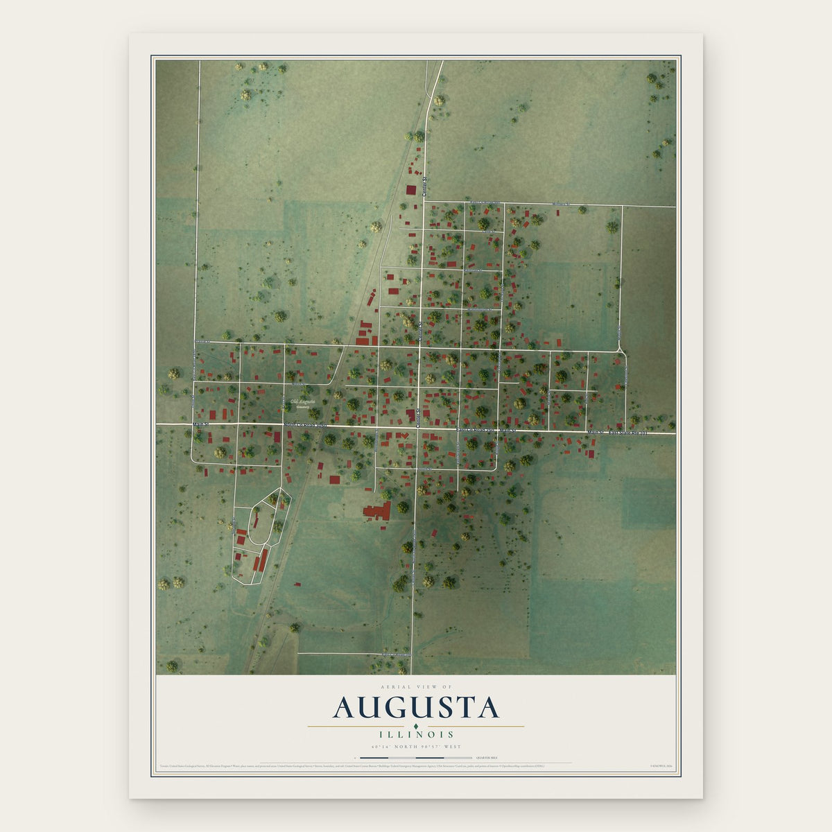 Augusta, Illinois map print, the full design