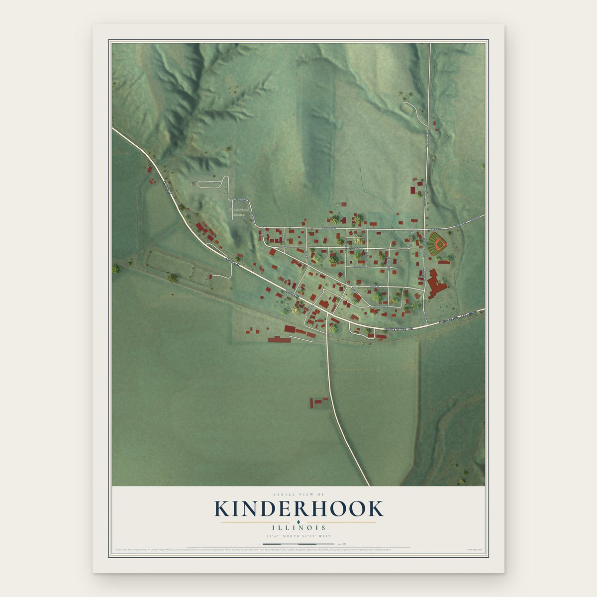 Kinderhook, Illinois map print, the full design