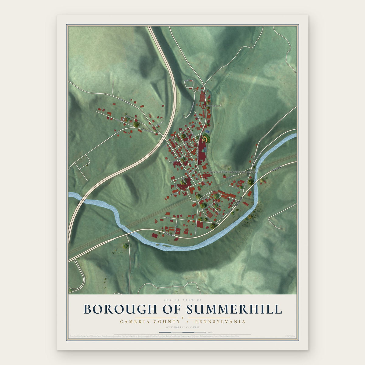 Borough of Summerhill, Cambria County, Pennsylvania map print, the full design