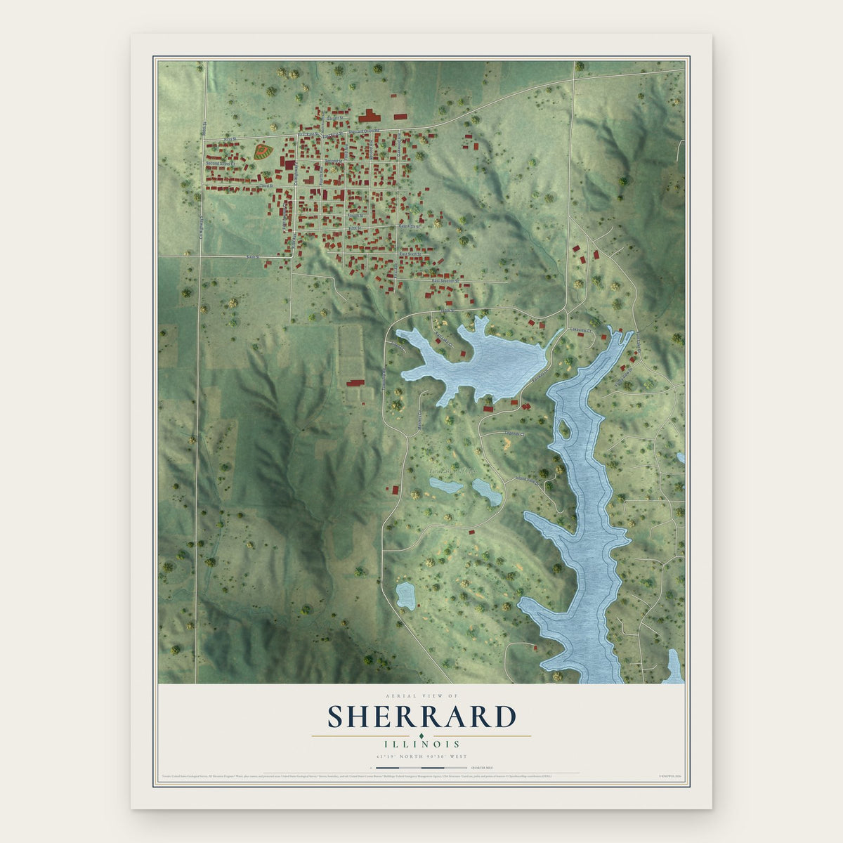 Sherrard, Illinois map print, the full design