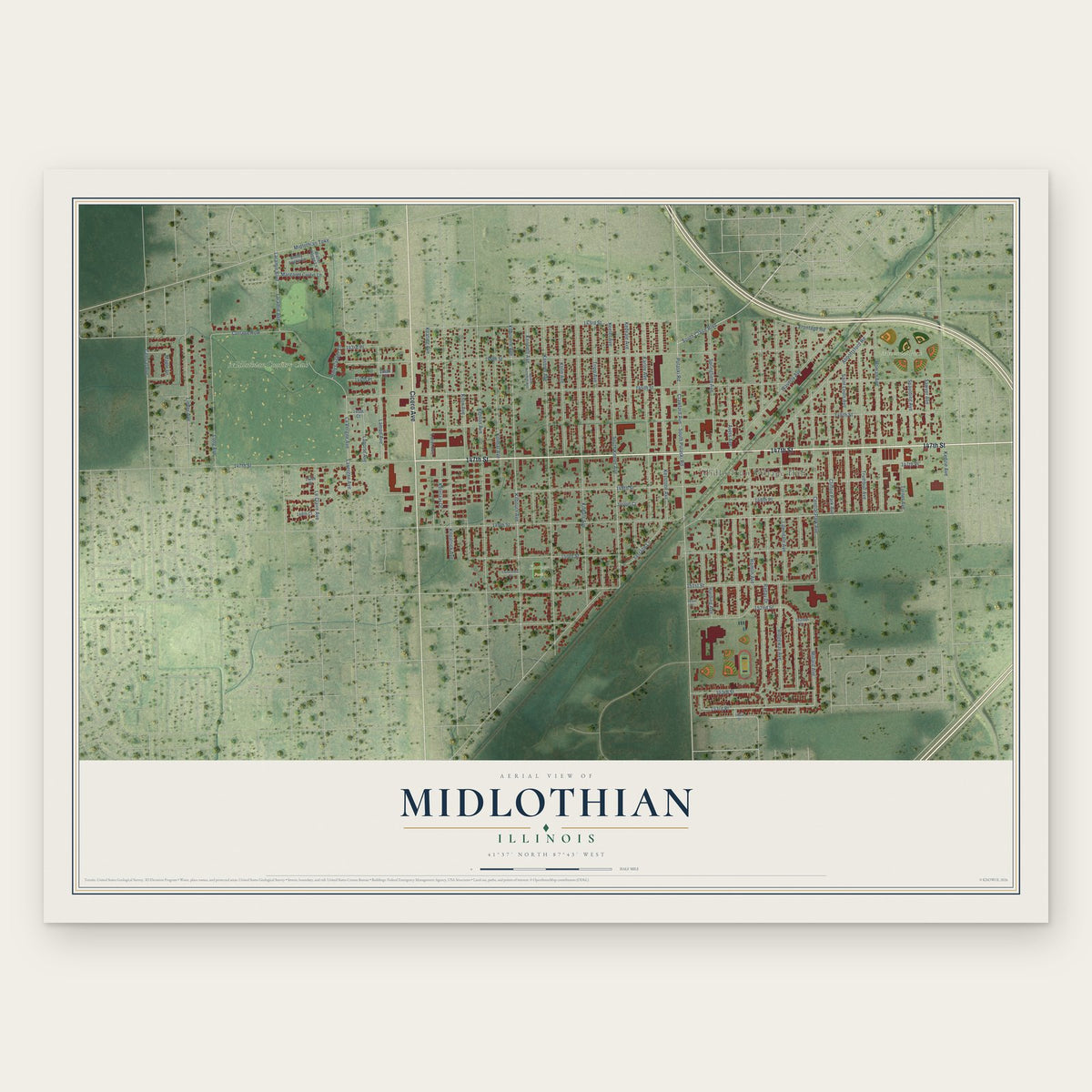 Midlothian, Illinois map print, the full design