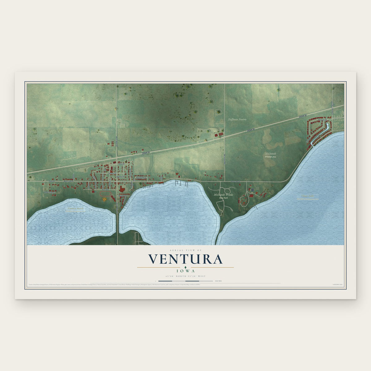 Ventura, Iowa map print, the full design