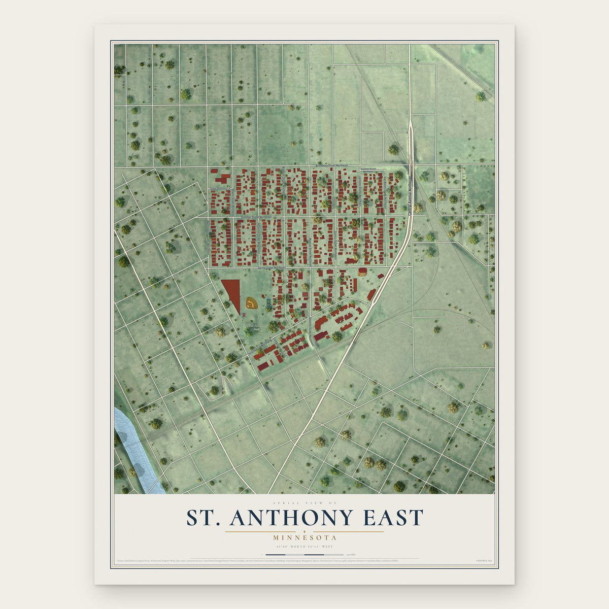 St. Anthony East, Minnesota map print, the full design