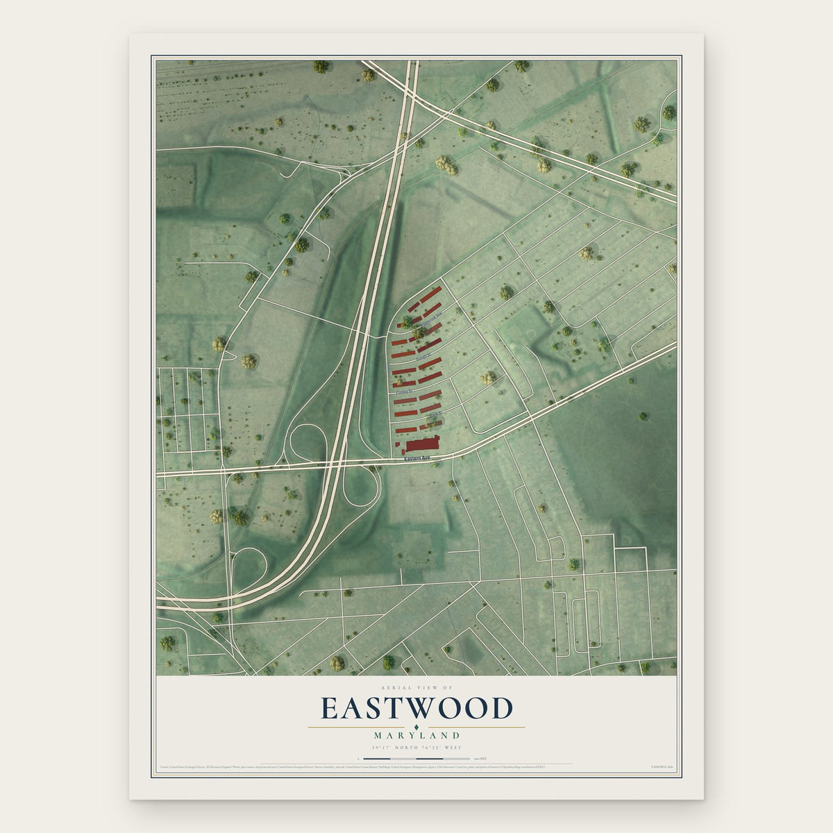 Eastwood, Maryland map print, the full design