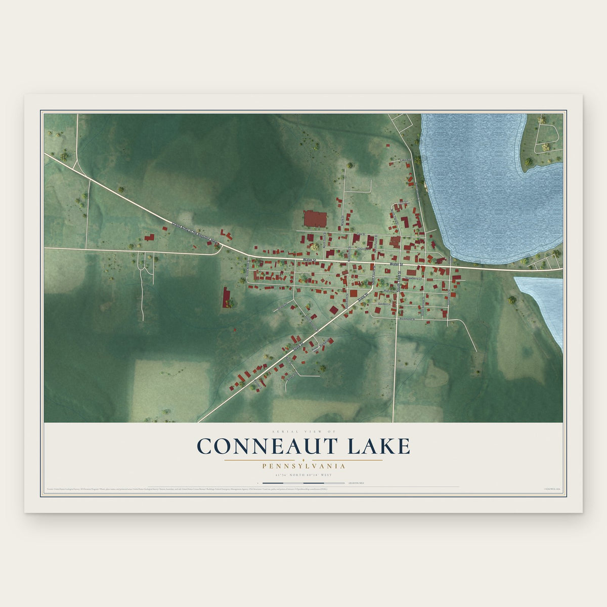 Conneaut Lake, Pennsylvania map print, the full design