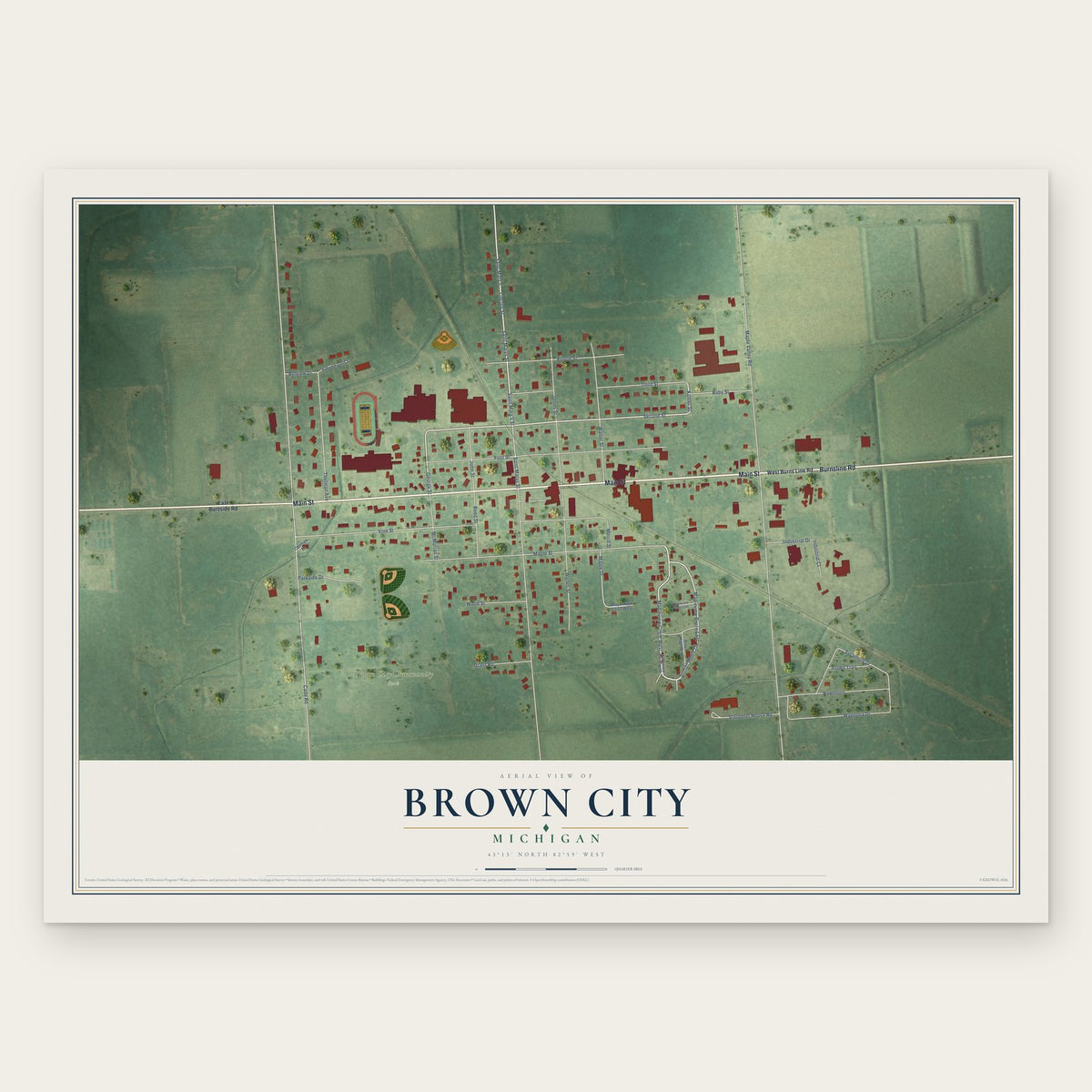 Brown City, Michigan map print, the full design