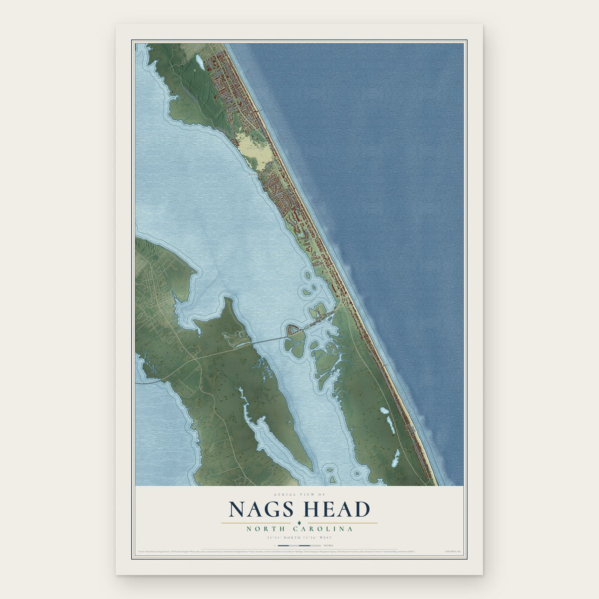 Nags Head, North Carolina map print, the full design