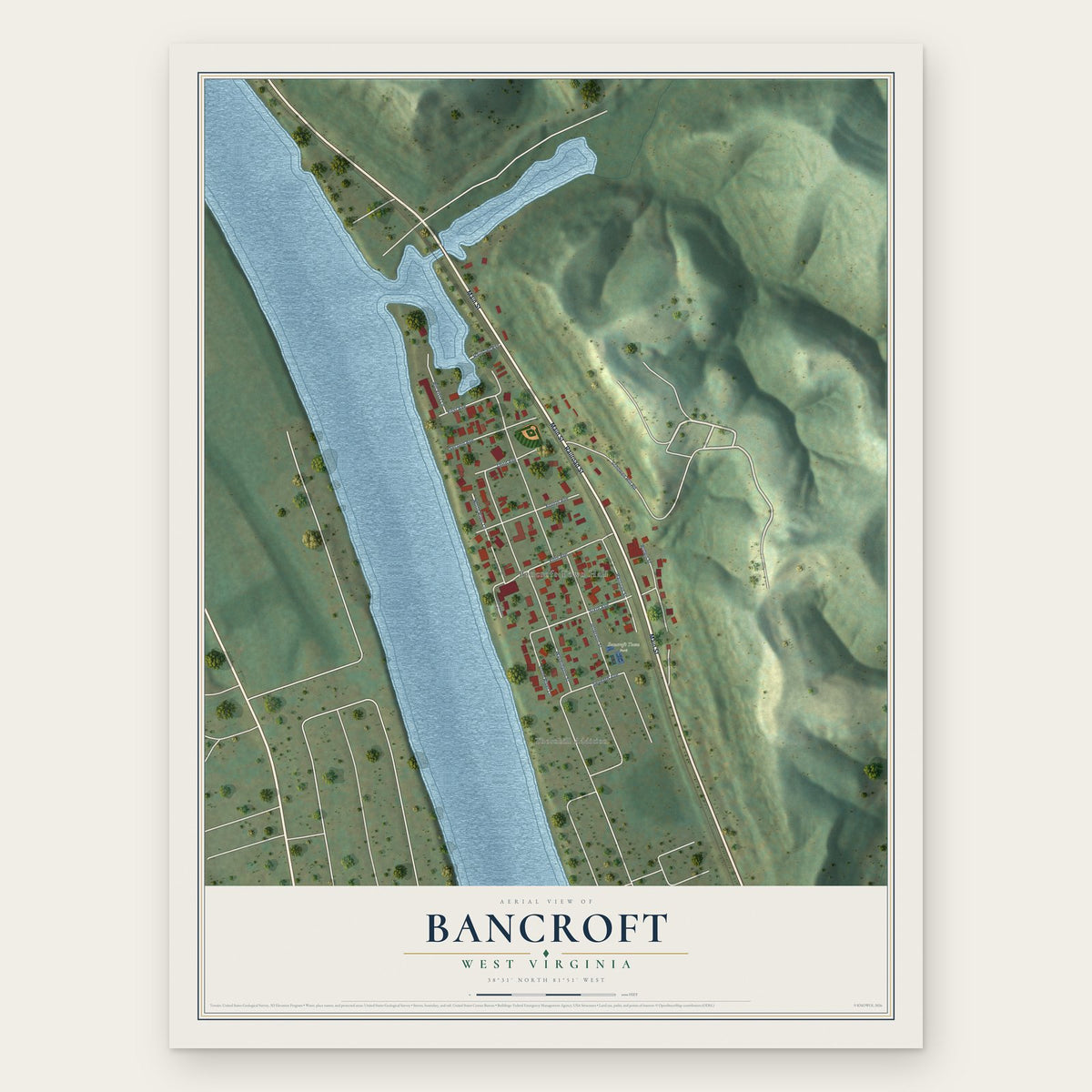 Bancroft, West Virginia map print, the full design