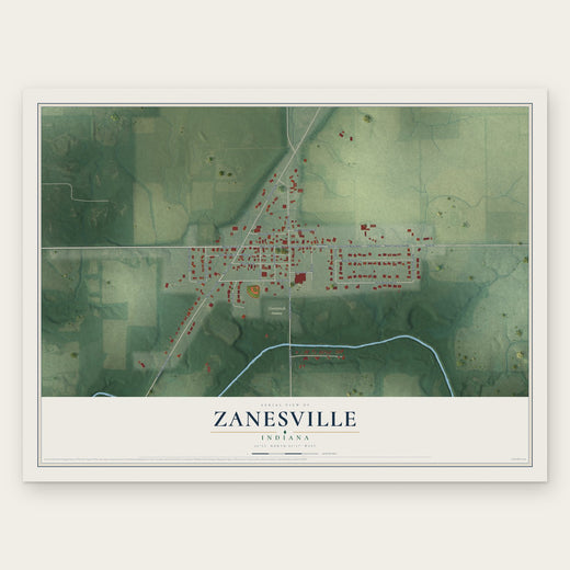 Zanesville, Indiana map print, the full design