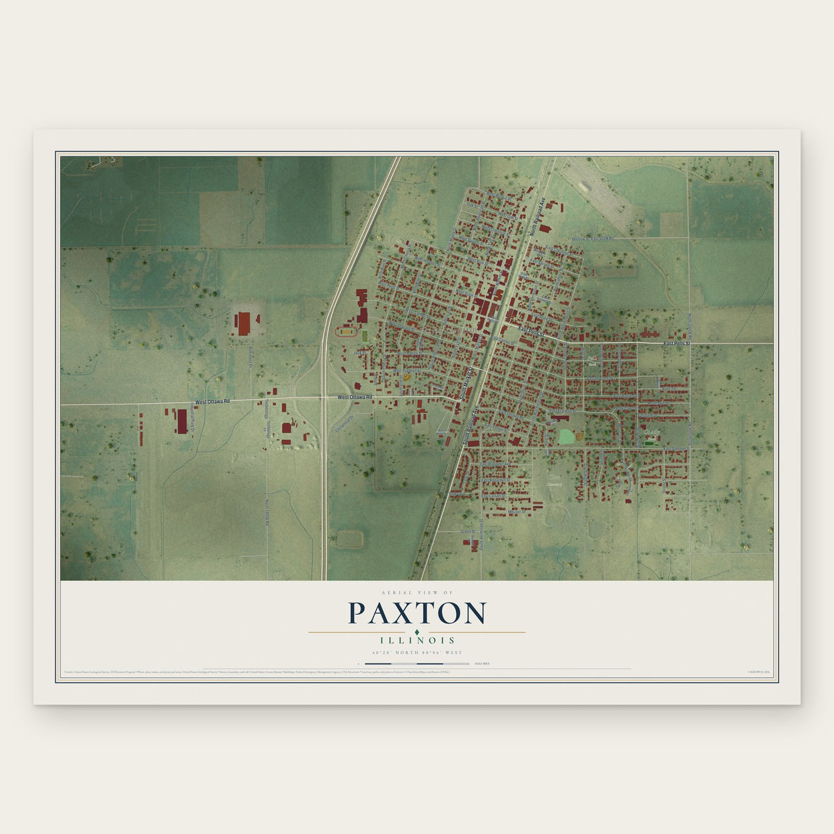 Paxton, Illinois map print, the full design