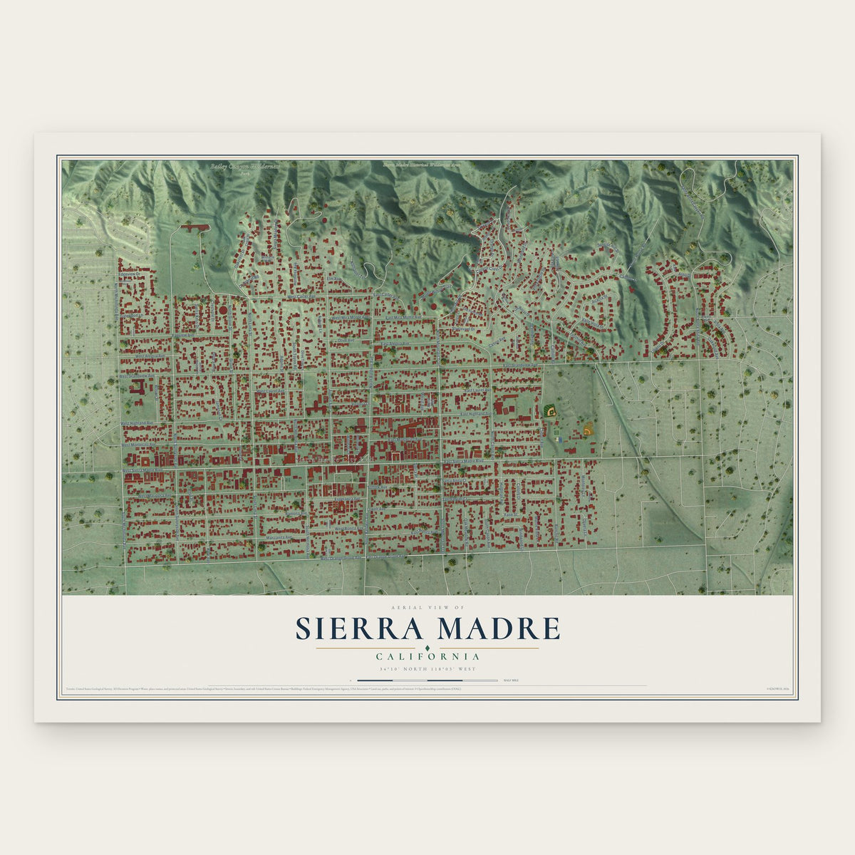 Sierra Madre, California map print, the full design