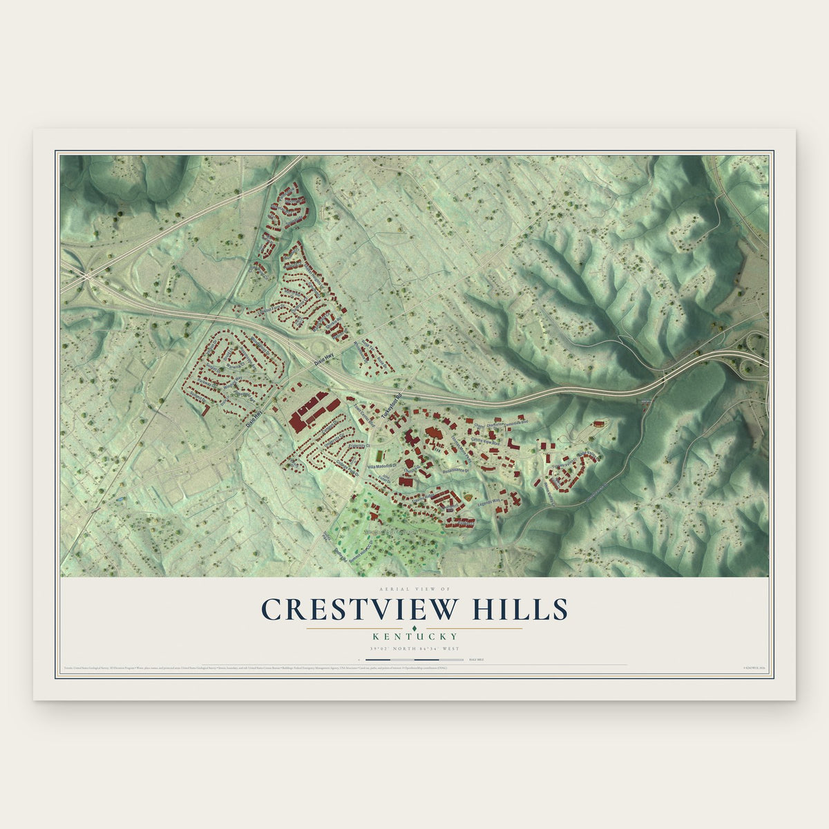 Crestview Hills, Kentucky map print, the full design