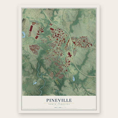 Pineville, North Carolina map print, the full design