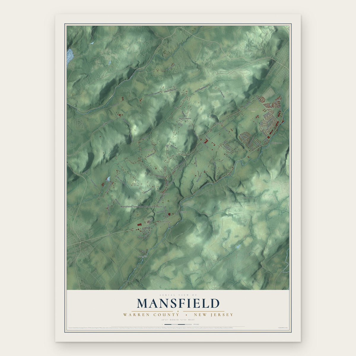Mansfield, Warren County, New Jersey map print, the full design