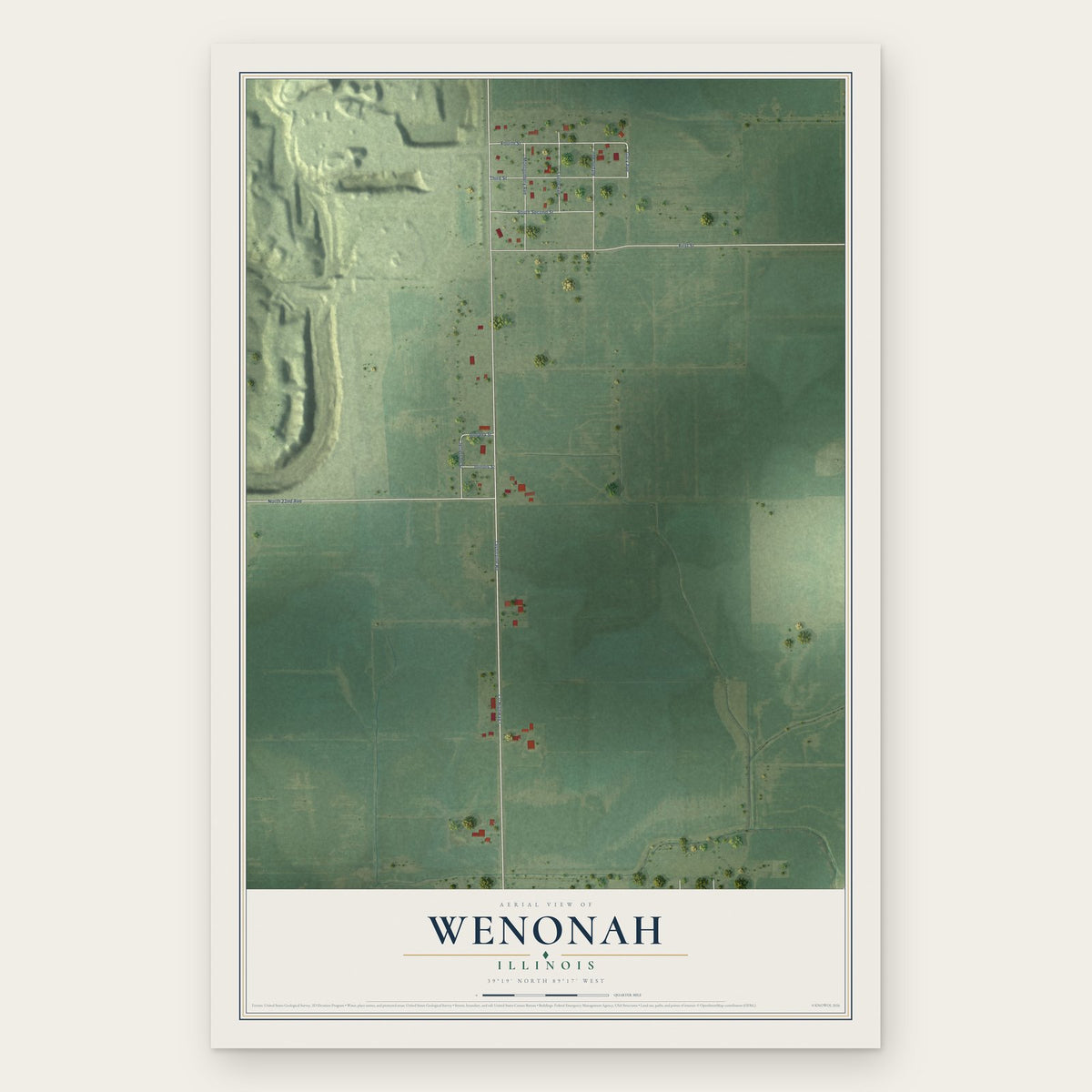 Wenonah, Illinois map print, the full design