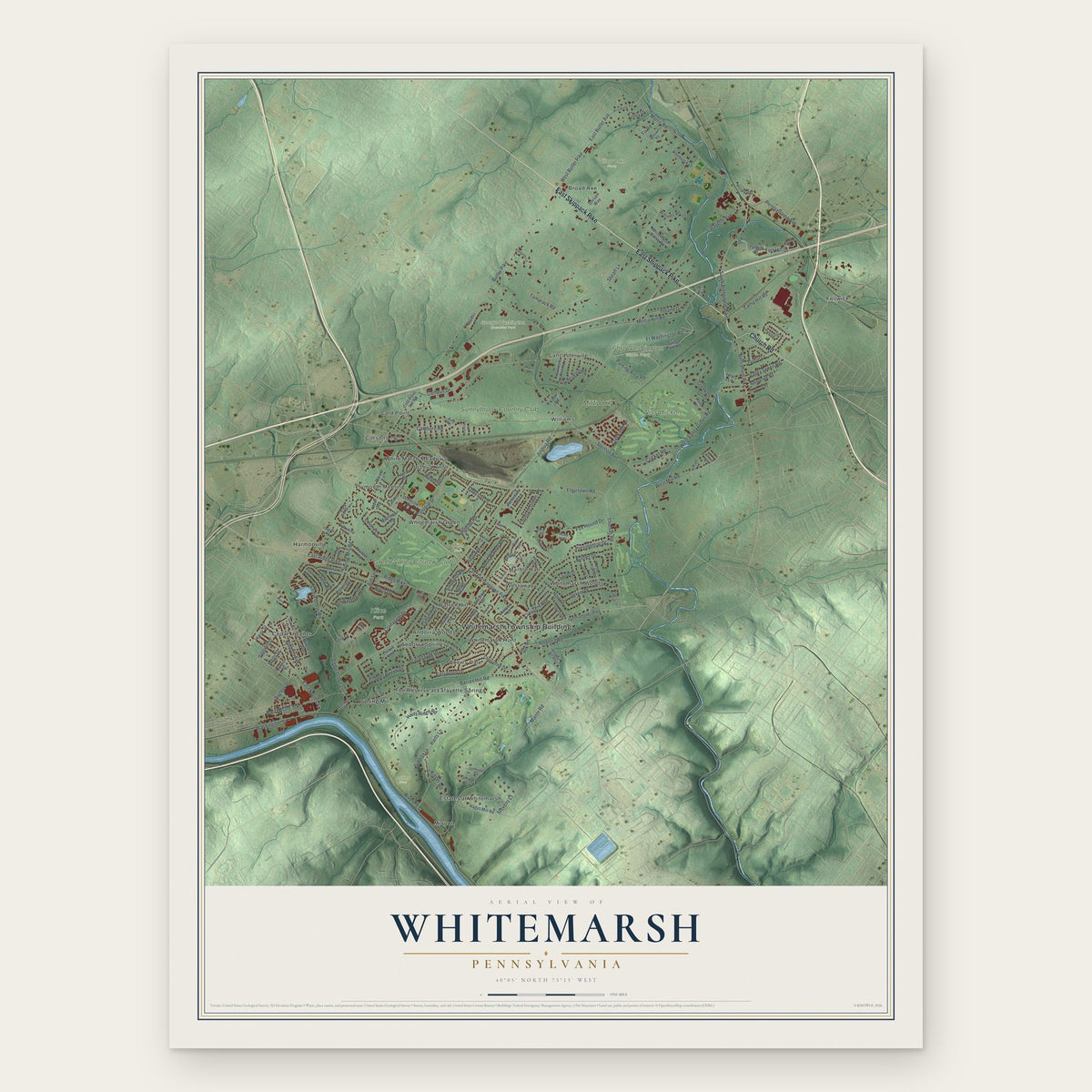 Whitemarsh, Pennsylvania map print, the full design