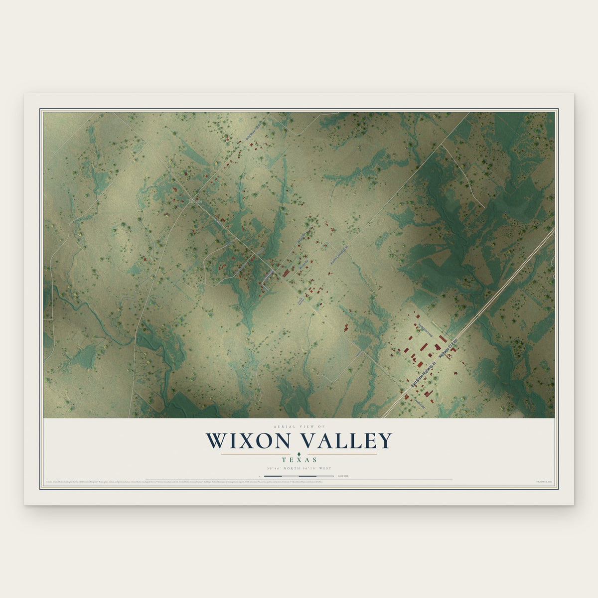 Wixon Valley, Texas map print, the full design