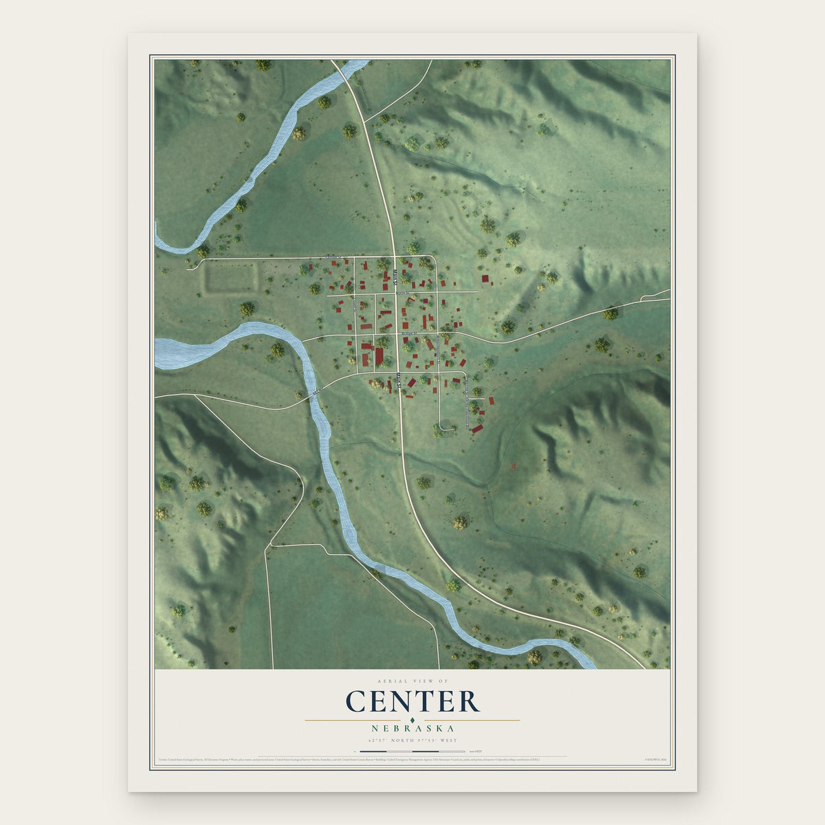 Center, Nebraska map print, the full design