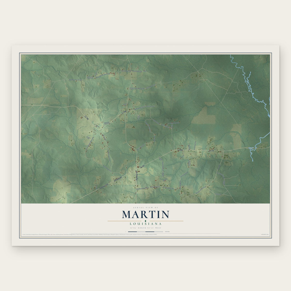 Martin, Louisiana map print, the full design