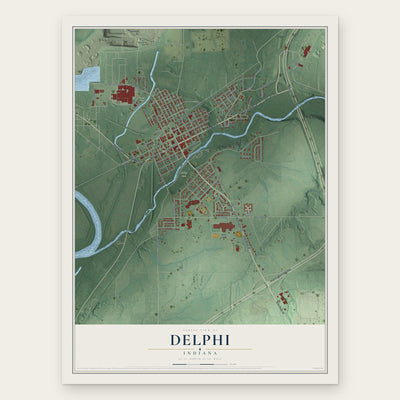 Delphi, Indiana map print, the full design