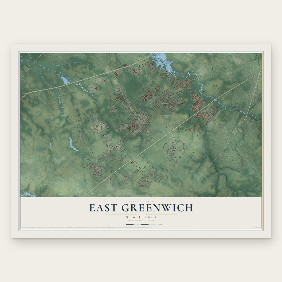 East Greenwich, New Jersey map print, the full design