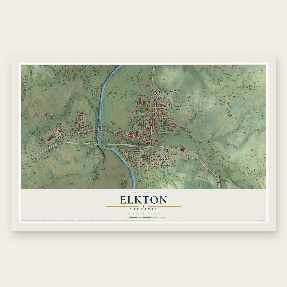 Elkton, Virginia map print, the full design