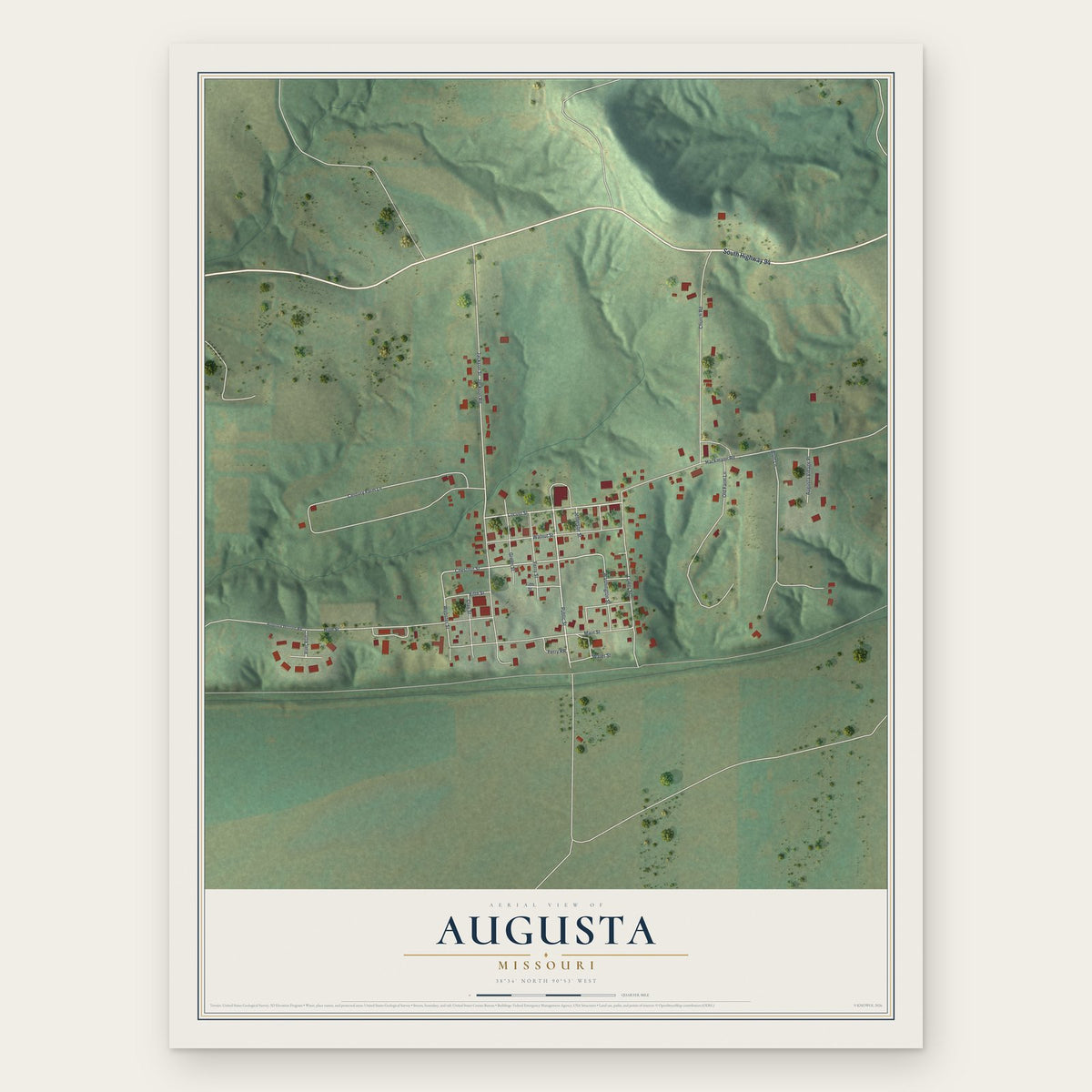 Augusta, Missouri map print, the full design