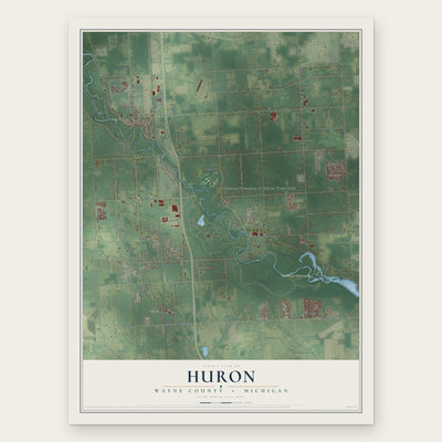 Huron, Wayne County, Michigan map print, the full design