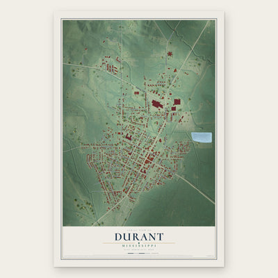 Durant, Mississippi map print, the full design