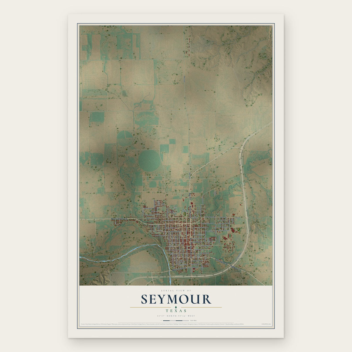 Seymour, Texas map print, the full design