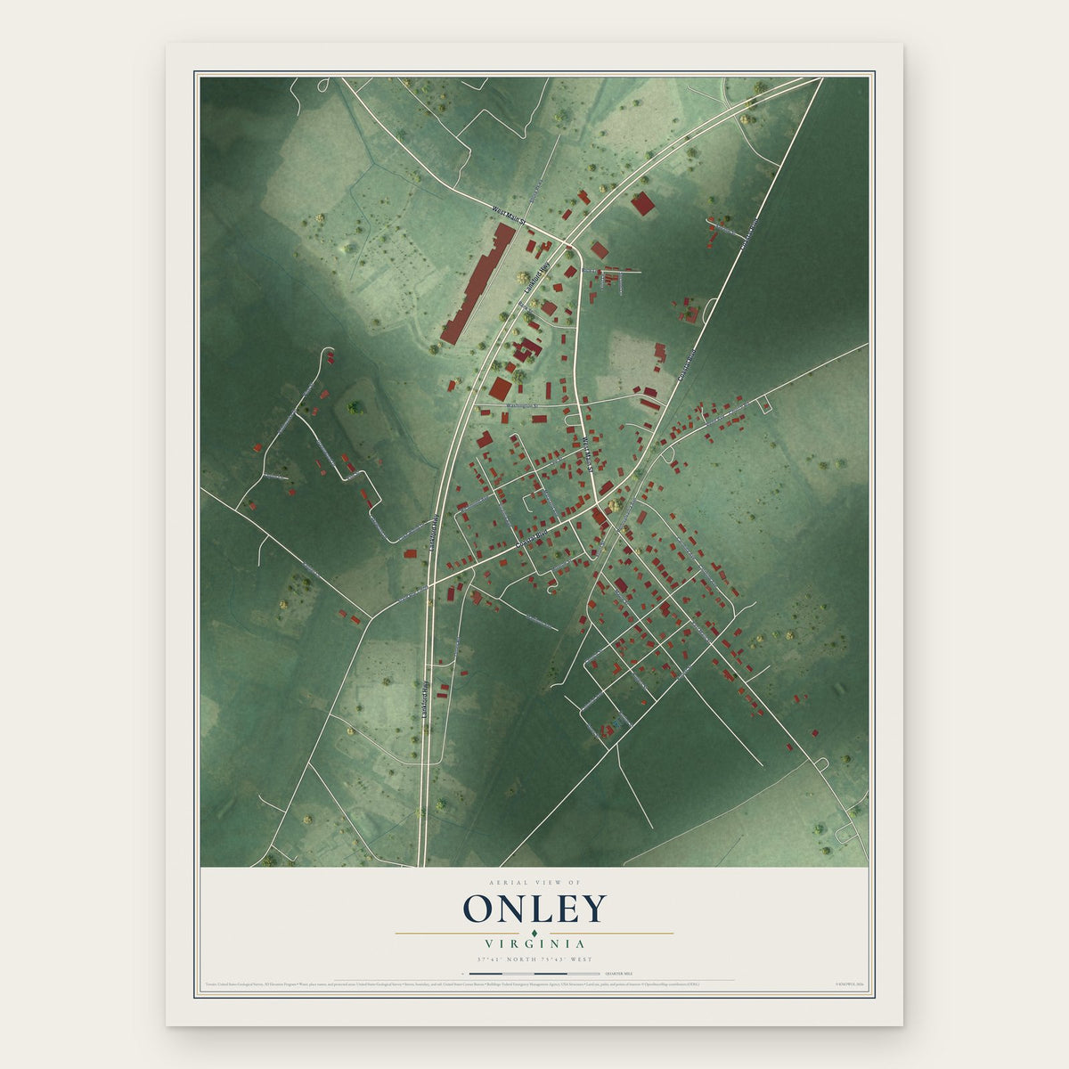 Onley, Virginia map print, the full design