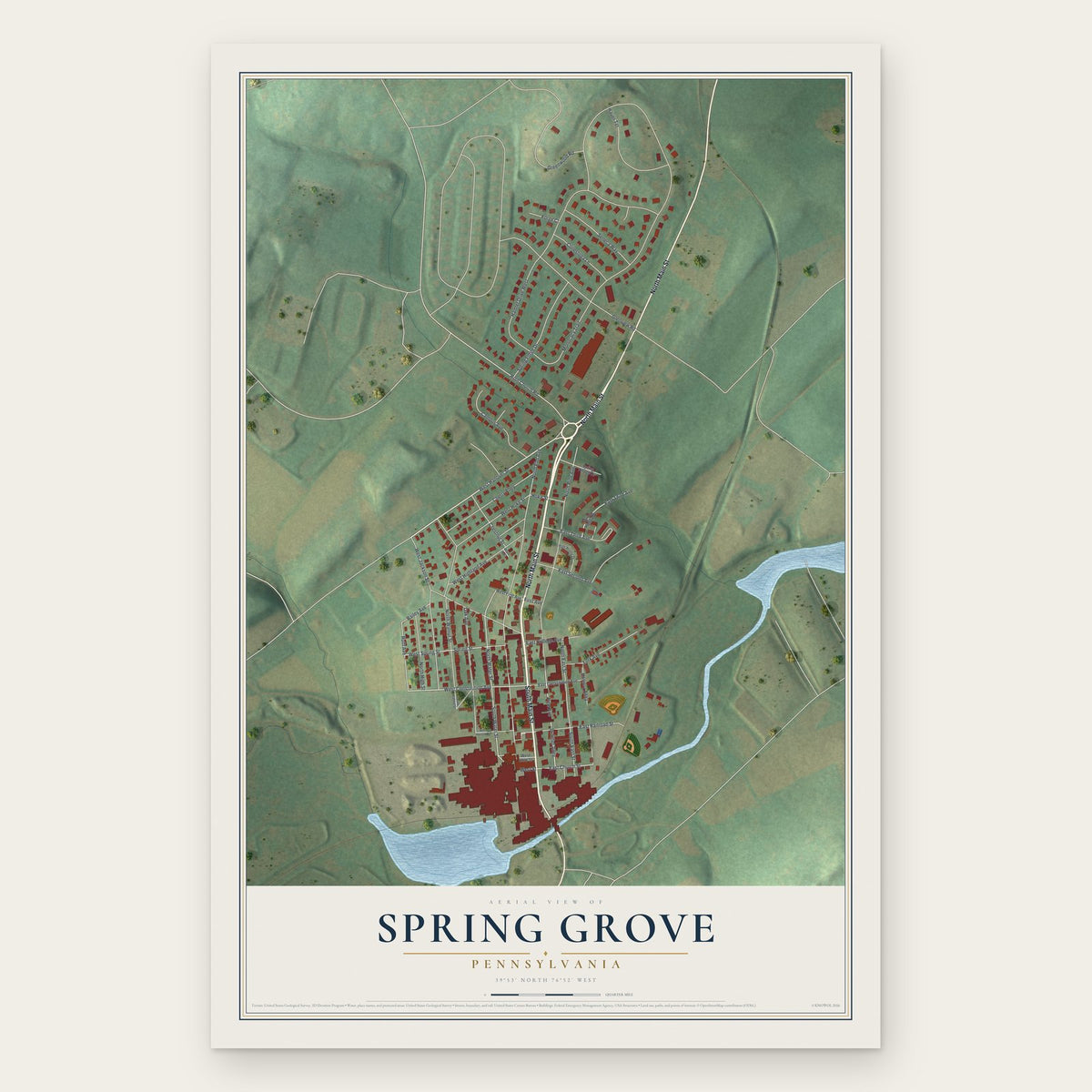 Spring Grove, Pennsylvania map print, the full design