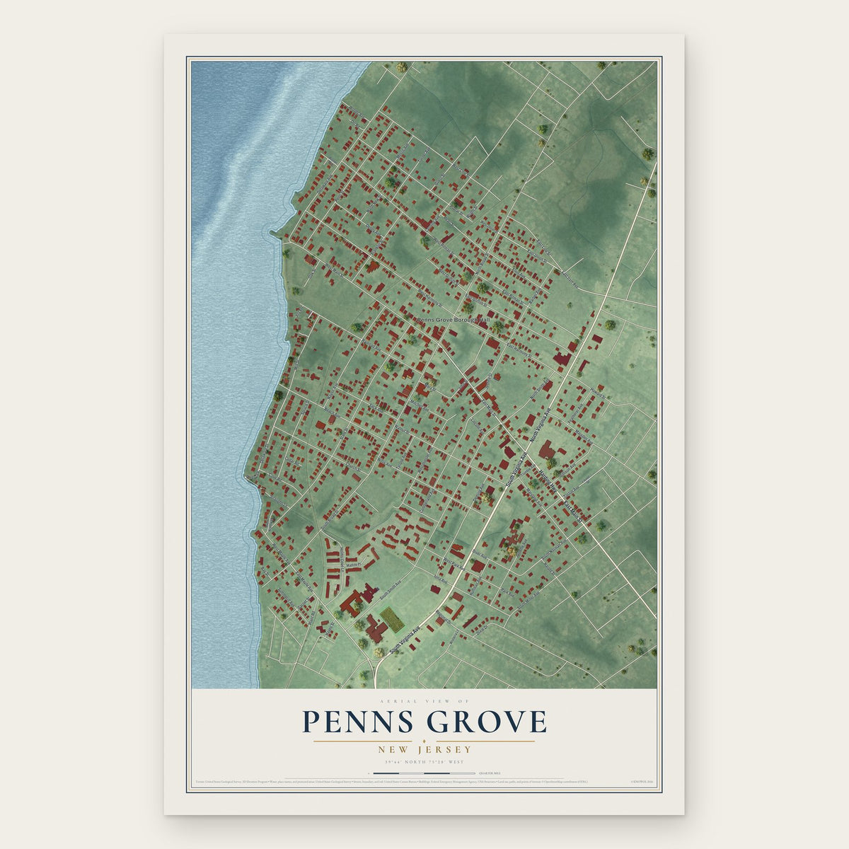 Penns Grove, New Jersey map print, the full design