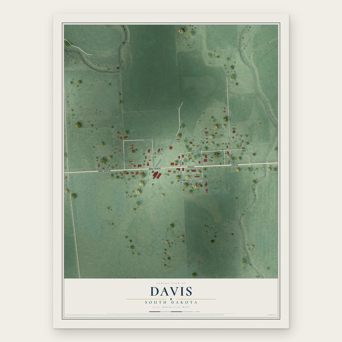 Davis, South Dakota map print, the full design