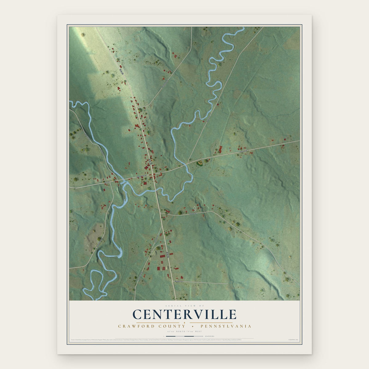 Centerville, Crawford County, Pennsylvania map print, the full design