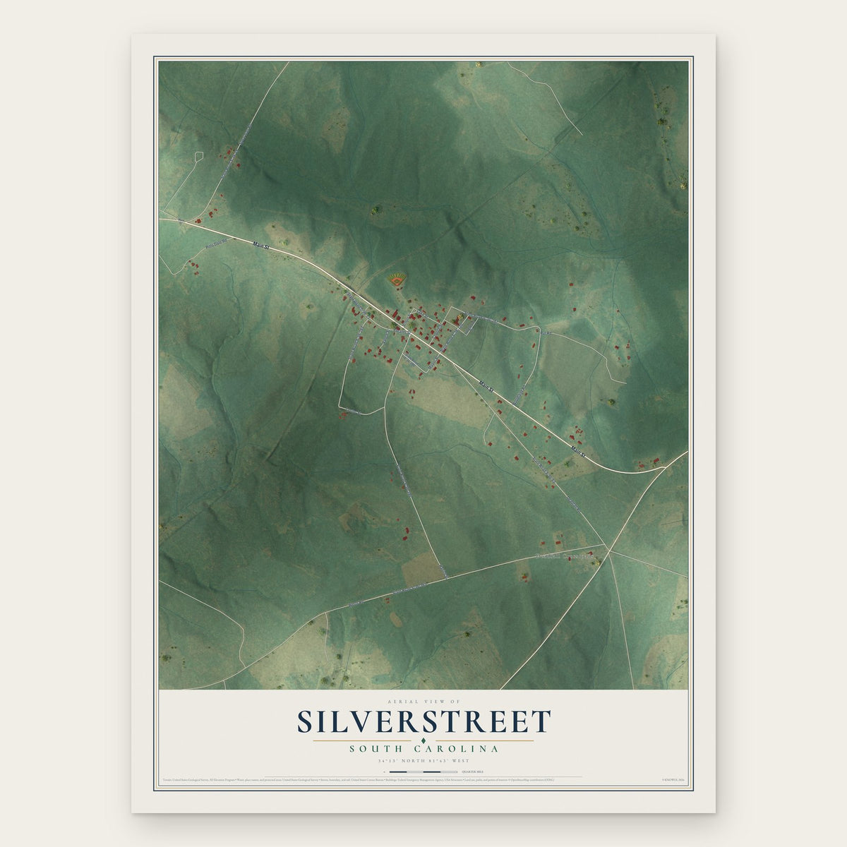 Silverstreet, South Carolina map print, the full design