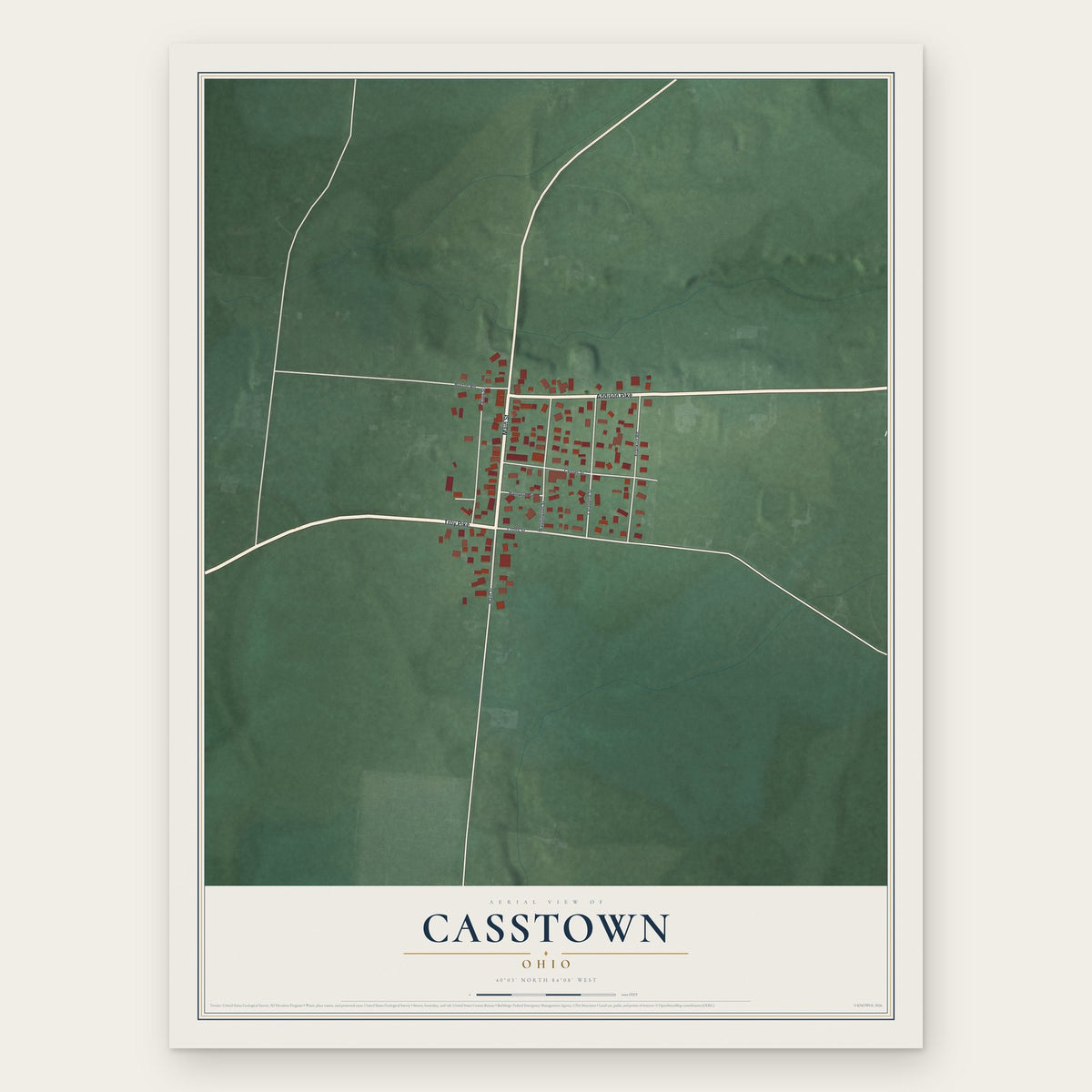 Casstown, Ohio map print, the full design