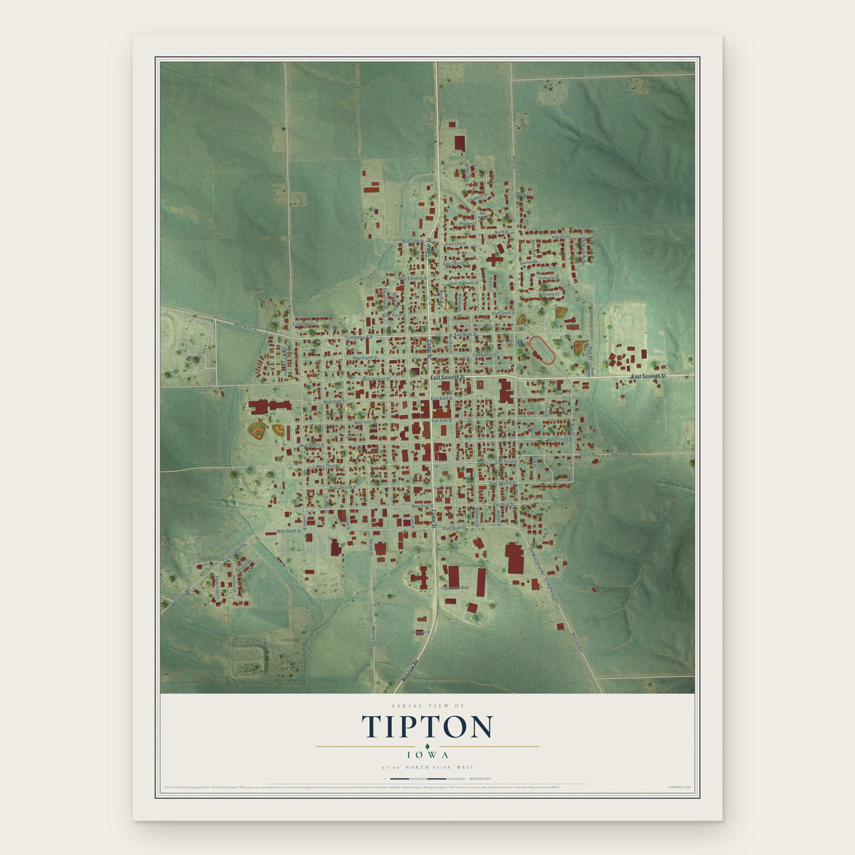 Tipton, Iowa map print, the full design