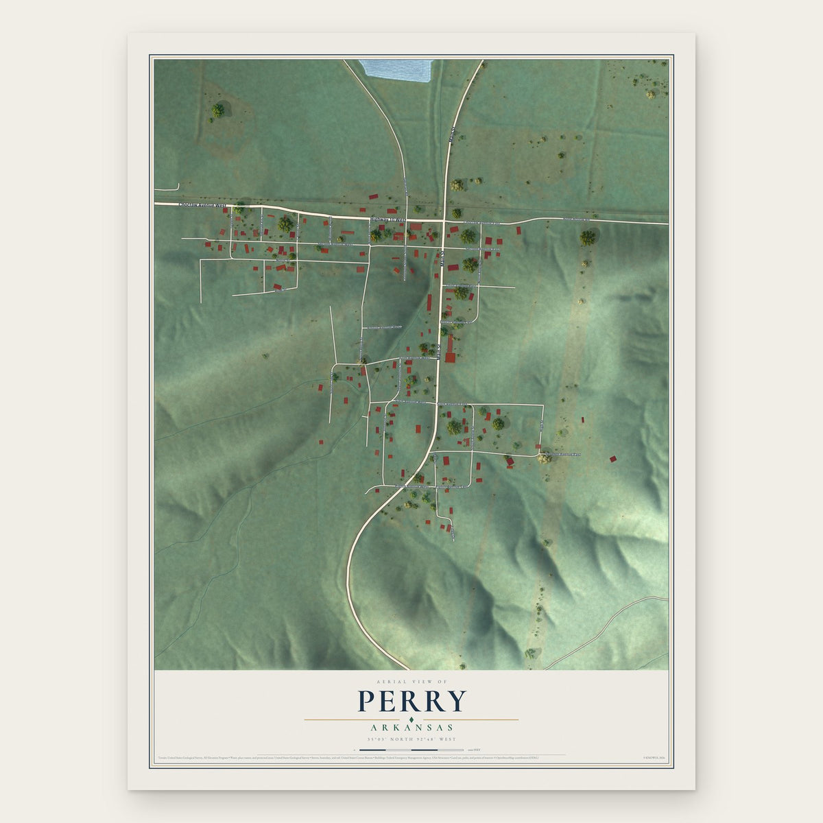 Perry, Arkansas map print, the full design