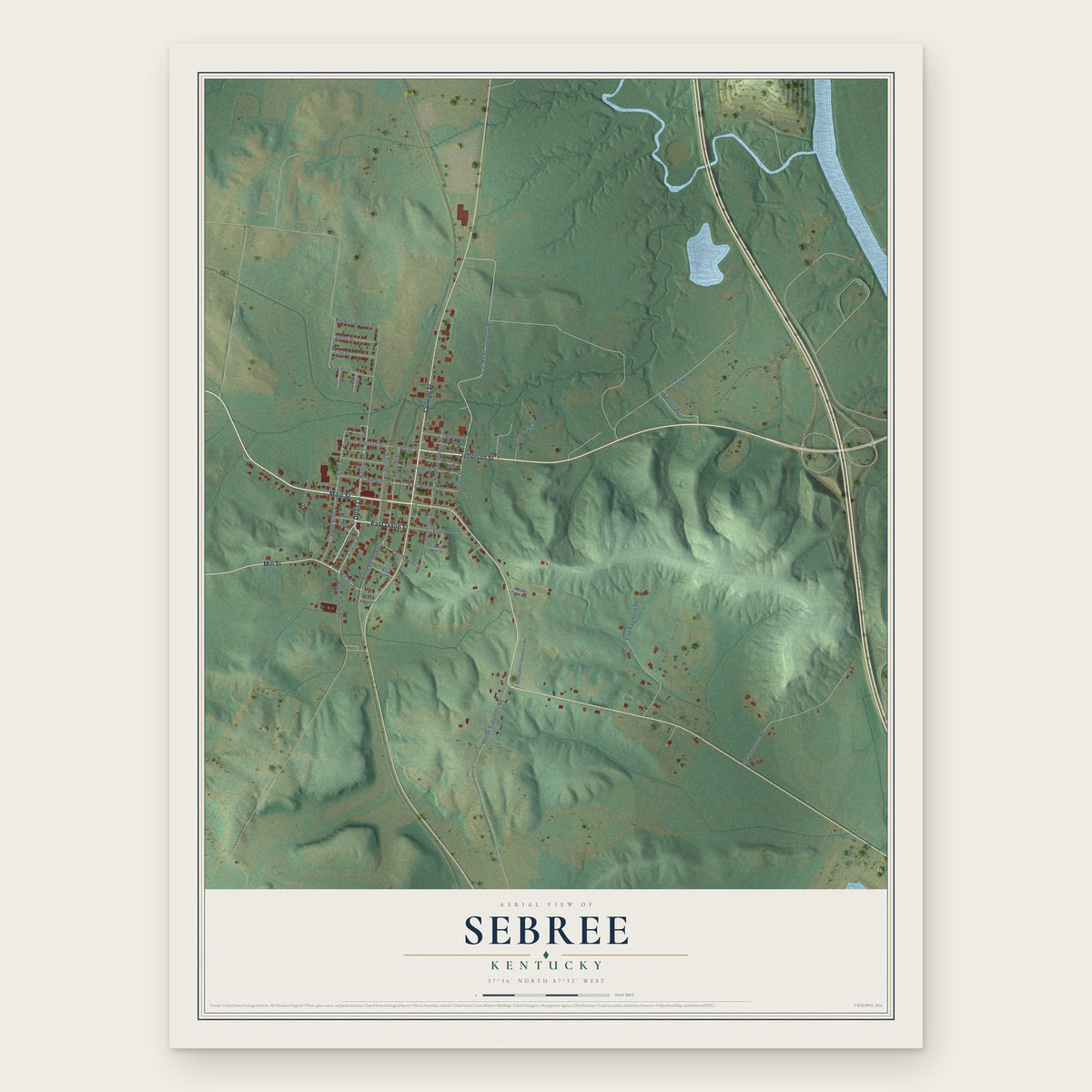 Sebree, Kentucky map print, the full design