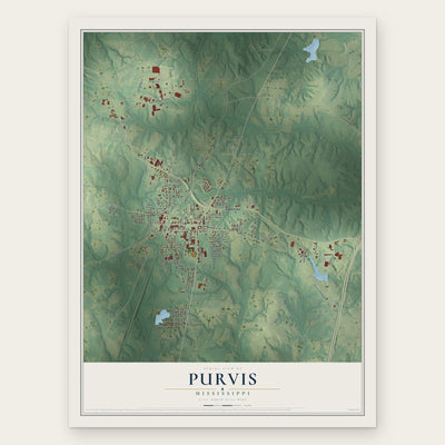 Purvis, Mississippi map print, the full design