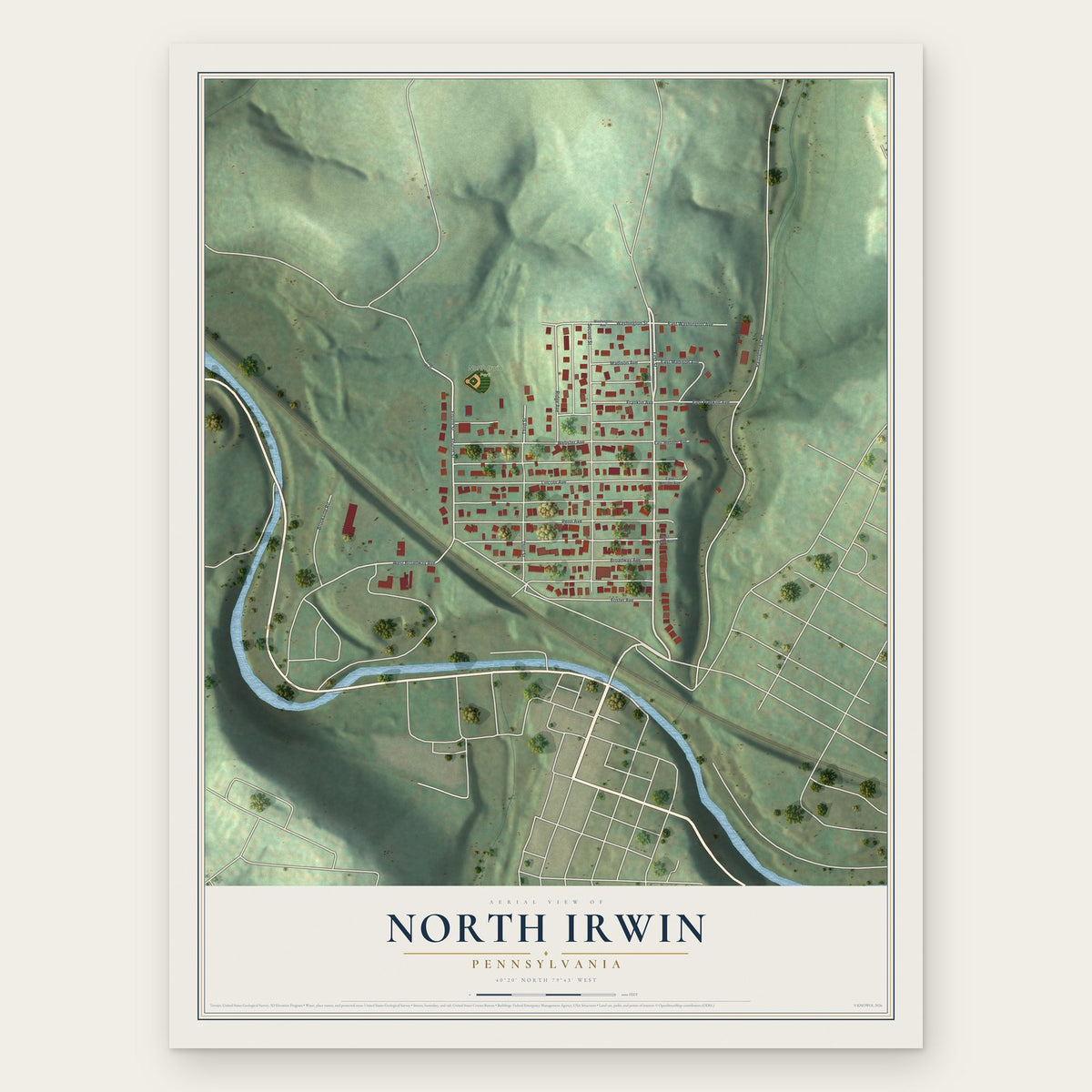 North Irwin, Pennsylvania map print, the full design