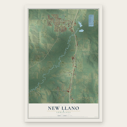 New Llano, Louisiana map print, the full design