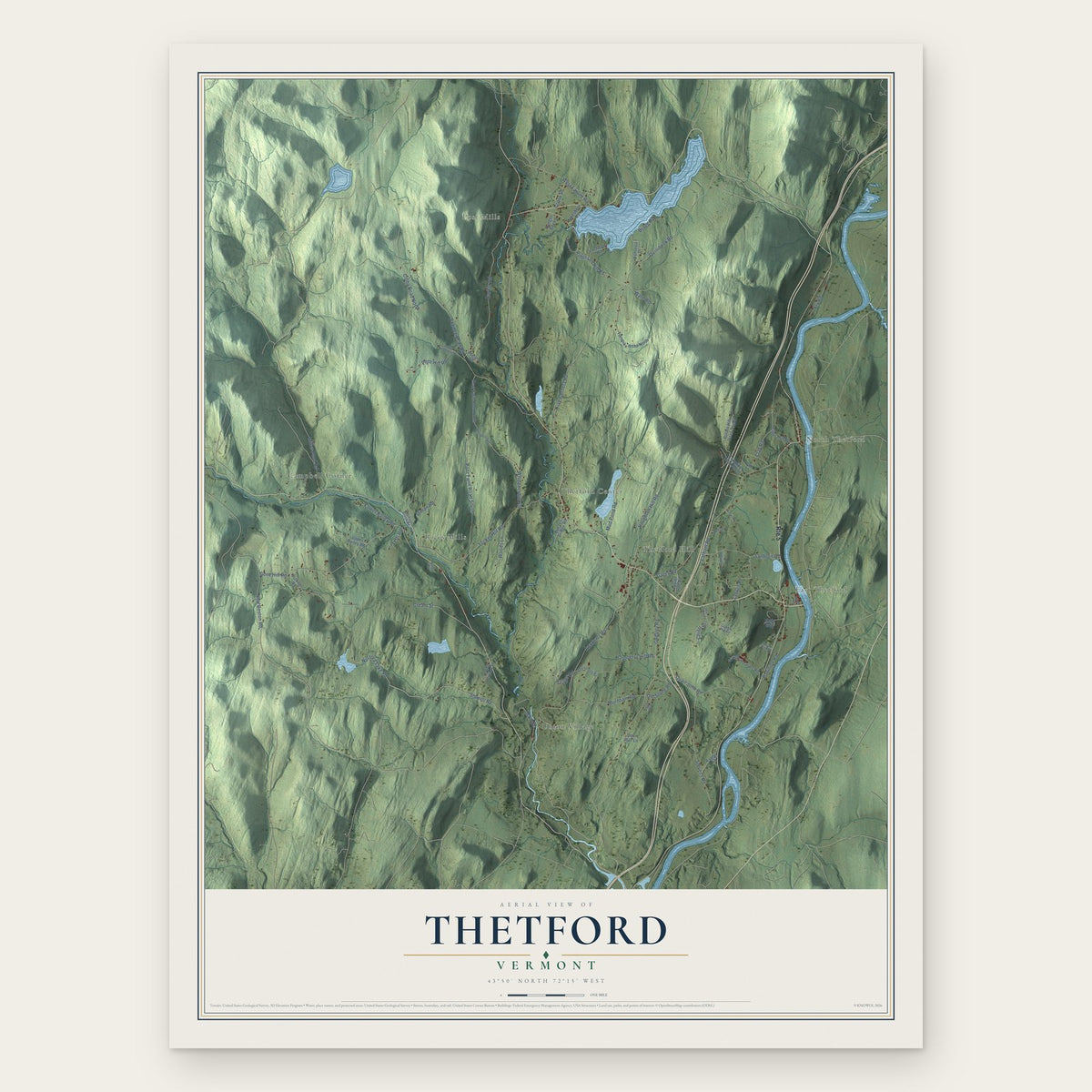 Thetford, Vermont map print, the full design