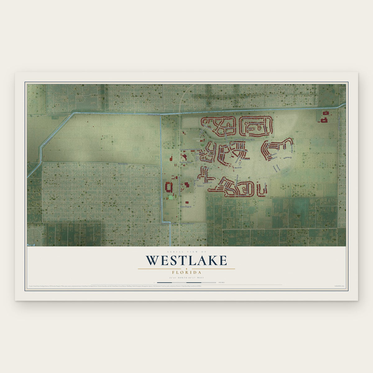 Westlake, Florida map print, the full design