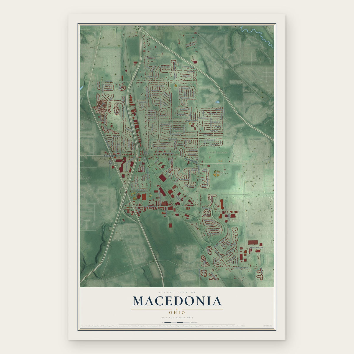 Macedonia, Ohio map print, the full design