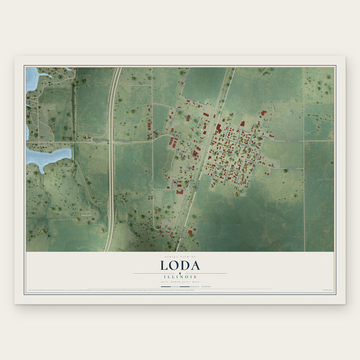 Loda, Illinois map print, the full design