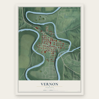 Vernon, Indiana map print, the full design