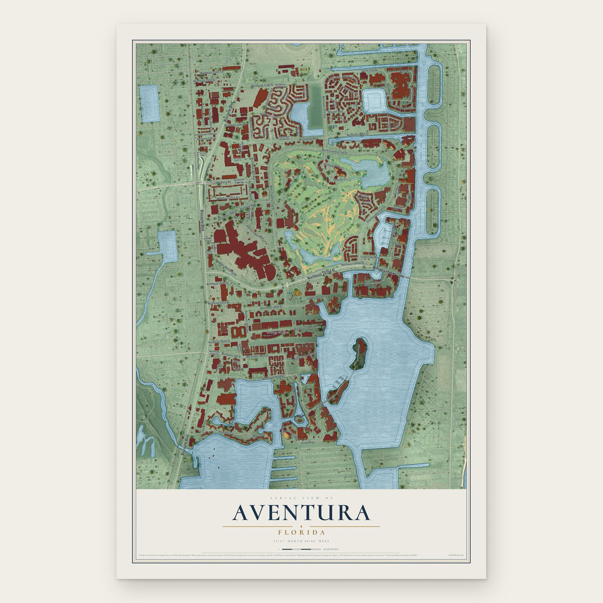 Aventura, Florida map print, the full design